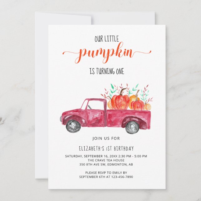 Invitation Petit Baby shower Citrouille Camion Rouge Automne  (Devant)