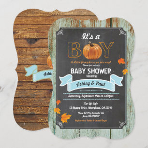 Invitation Petit baby shower citrouille en bois rustique