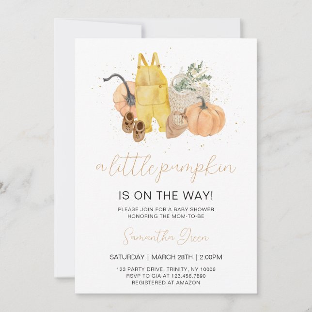Invitation Petit Baby shower Citrouille neutre pour les femme (Devant)