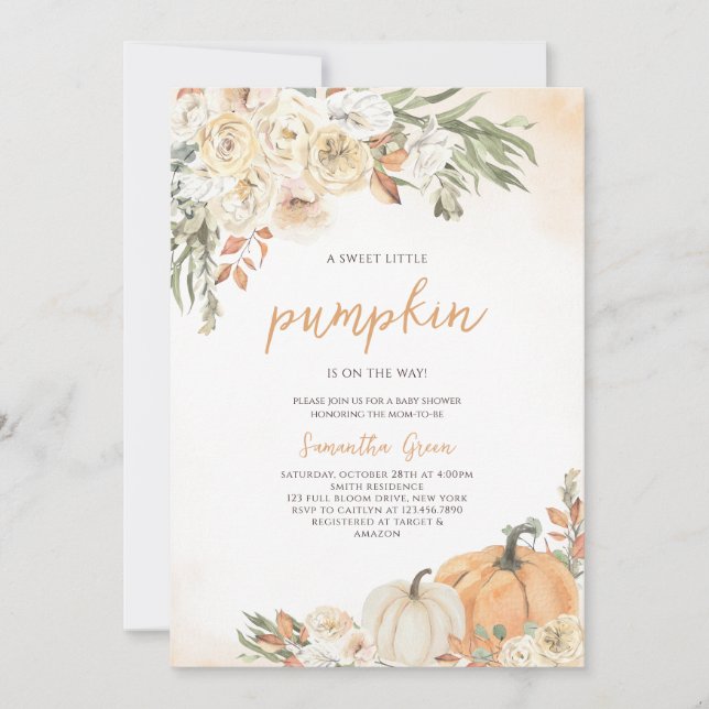 Invitation Petit Baby shower Citrouille neutre pour les femme (Devant)