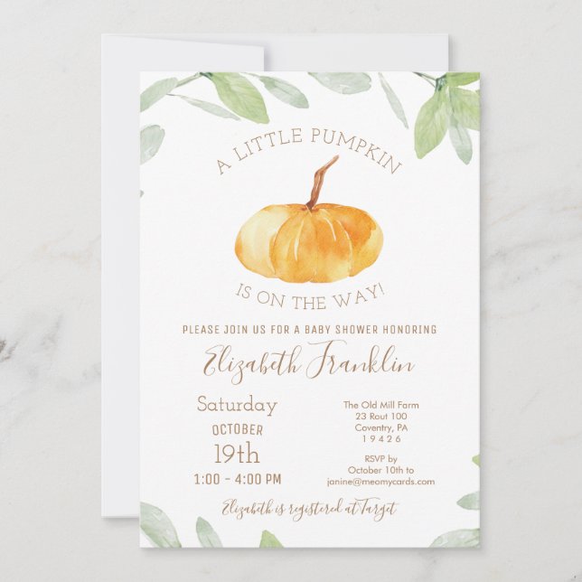 Invitation Petit Baby shower CITROUILLE neutre pour les femme (Devant)