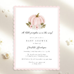 Invitation Petit Baby shower Citrouille rose Floral