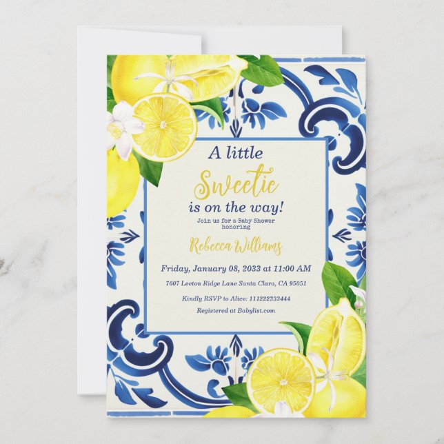 Invitation Petit Baby shower Citrus Citrus de Carrelage bleu  (Devant)