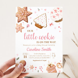 Invitation Petit Baby shower Cookie de Noël rose