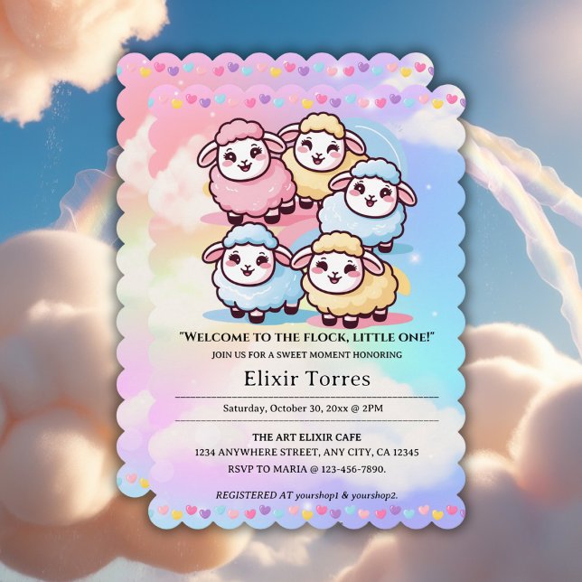 Invitation Petit Baby shower d'agneau Cute Kawaii (Créateur téléchargé)