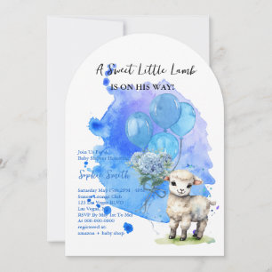 Invitation Petit Baby shower d'agneau doux Arc bleu