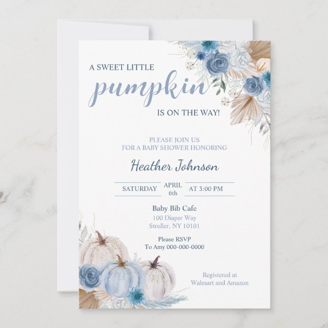 Invitation Petit Baby shower d'automne doux Citrouille (Devant)