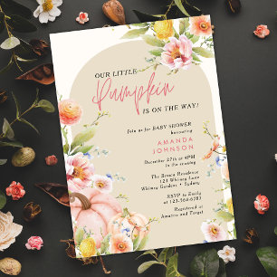 Invitation Petit baby shower d'automne rose Citrouille