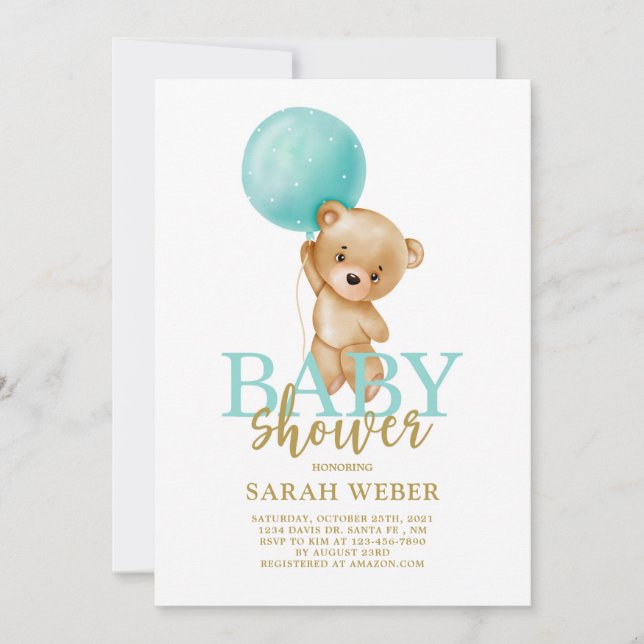 Invitation Petit baby shower de ballons d'ours (Devant)