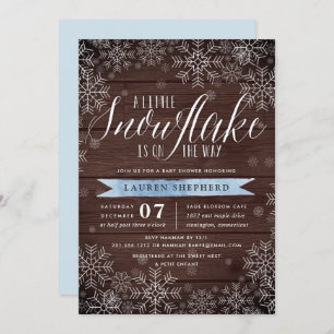 Invitation Petit Baby shower de bois rustique bleu Snowflake