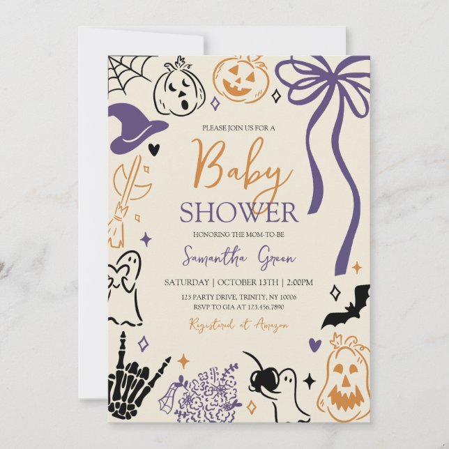 Invitation Petit Baby shower de Boo Halloween dessiné à la ma (Devant)