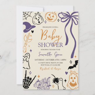 Invitation Petit Baby shower de Boo Halloween dessiné à la ma
