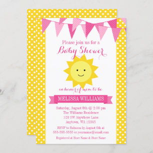 Invitation Petit Baby shower de Bunch Jaune Rose Brillant