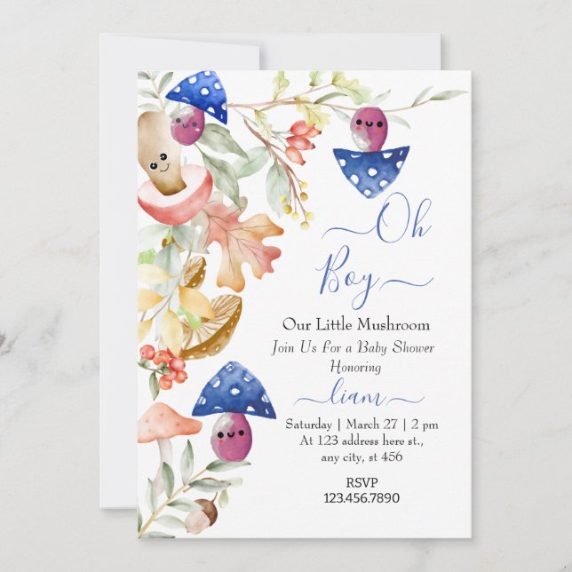 Invitation petit baby shower de champignon mignon (Devant)