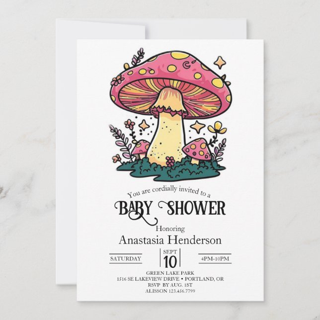 Invitation Petit Baby shower de champignons coloré (Devant)