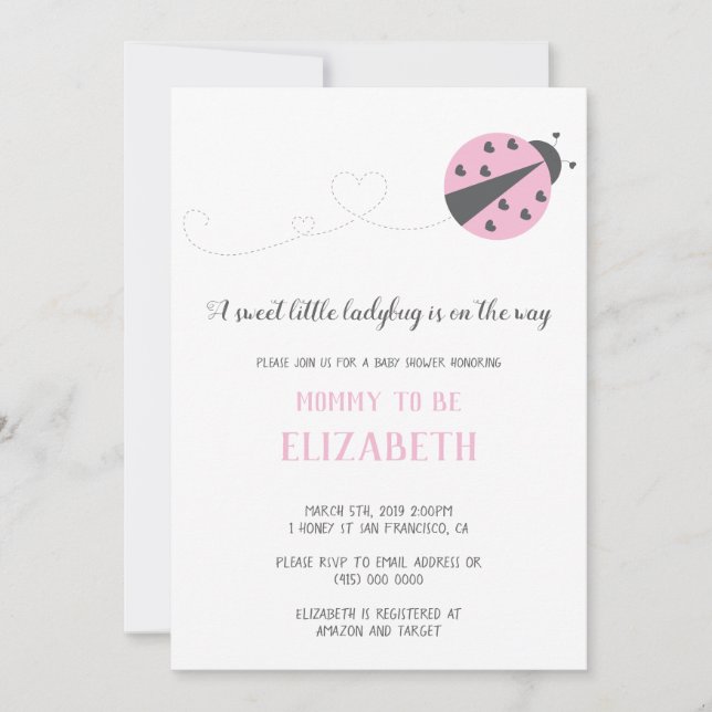 Invitation Petit baby shower de coccinelle doux (Devant)