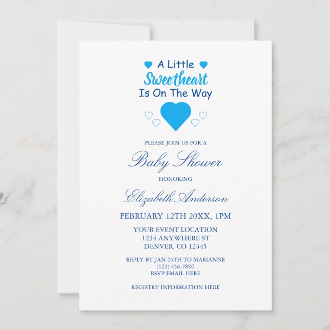 Invitation Petit Baby shower de coeur (Devant)