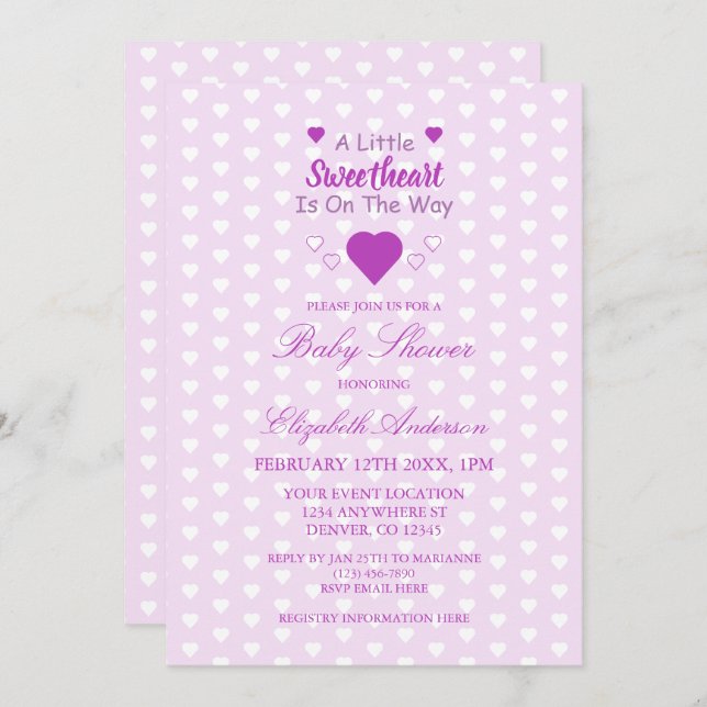 Invitation Petit Baby shower de coeur (Devant / Derrière)