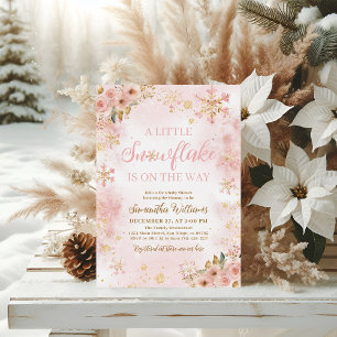 Invitation Petit Baby shower de fille d'hiver rose flocon de