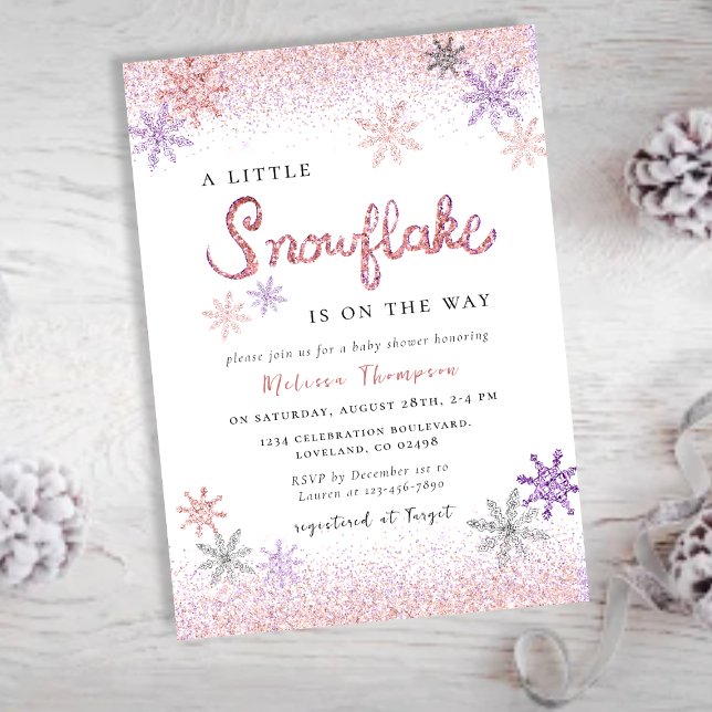 Invitation Petit Baby shower de fille d'hiver rose flocon de  (Créateur téléchargé)