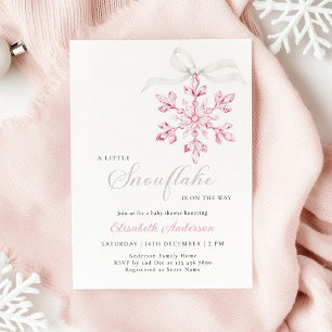Invitation Petit Baby shower de fille rose de flocon de neige