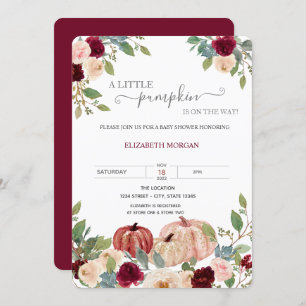 Invitation Petit Baby shower de fleurs de Bourgogne Citrouill
