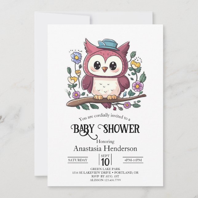 Invitation Petit Baby shower de hibou coloré (Devant)