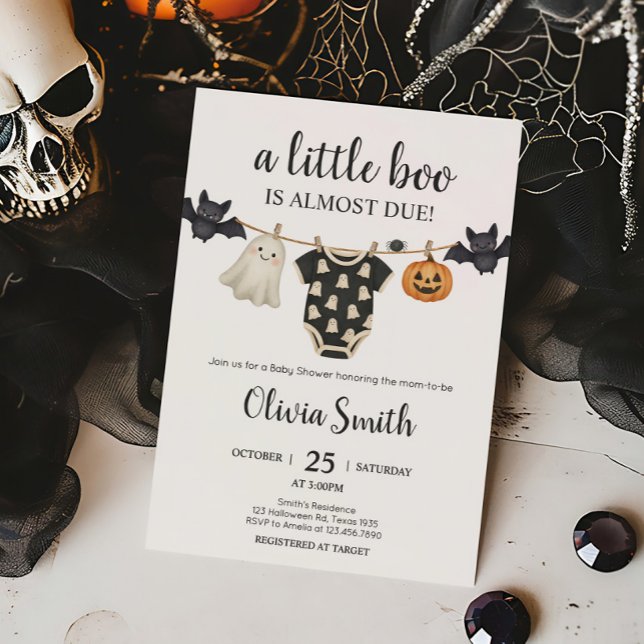 Invitation Petit Baby shower de linge de toilette (Little Boo Halloween Clothesline Baby Shower Invitation)