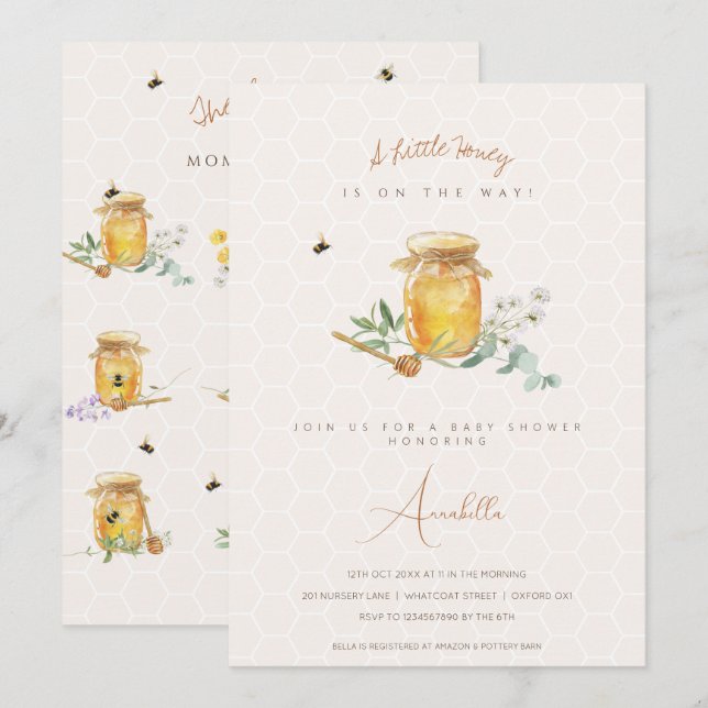 Invitation Petit Baby shower de miel doux (Devant / Derrière)