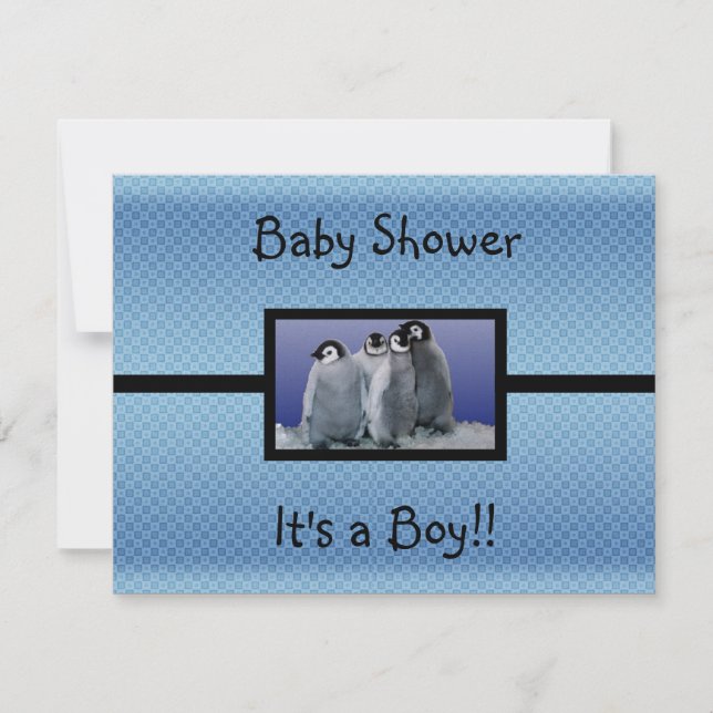 Invitation Petit Baby shower de pingouin (Devant)