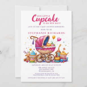 Invitation Petit Baby shower de poussette rose Cupcake