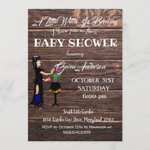 Invitation Petit Baby shower de sorcière en bois rustique Bro