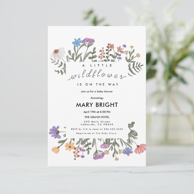 Invitation Petit Baby shower de terrain à thème de fleurs du  (Debout devant)