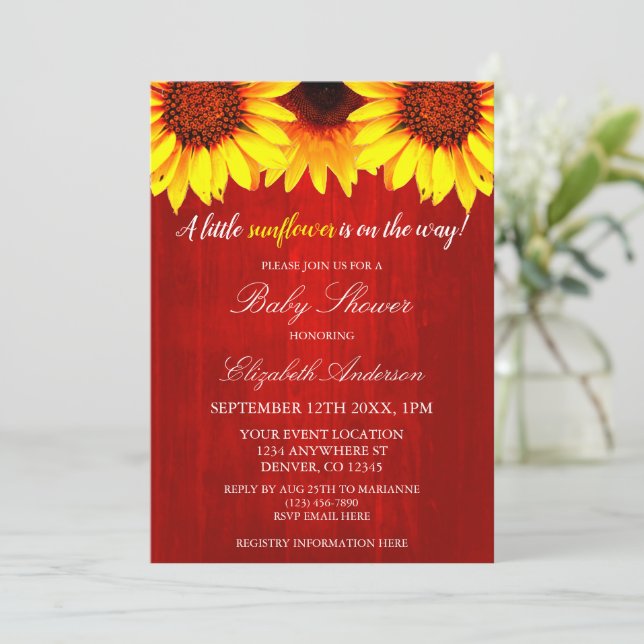 Invitation Petit Baby shower de tournesol (Debout devant)