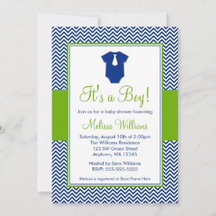 Invitation Petit baby shower de vert bleu de Chevron d'homme