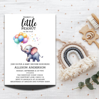 Invitation Petit baby shower d'éléphant de bébé cacahuète