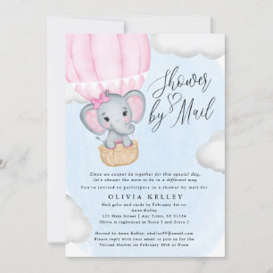 Invitation Petit Baby shower d'éléphant rose arachide par cou