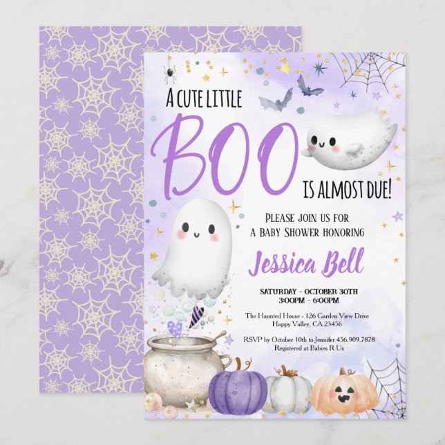 Invitation Petit Baby shower d'Halloween Boo violet (Devant / Derrière)