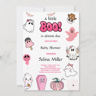 Invitation Petit Baby shower d'Halloween rose Boo
