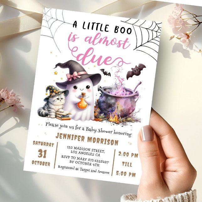 Invitation Petit Baby shower d'Halloween rose Boo (Créateur téléchargé)