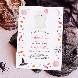 Invitation Petit Baby shower d'Halloween rose Boo