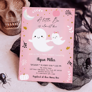 Invitation Petit Baby shower d'Halloween rose Ghost Boo