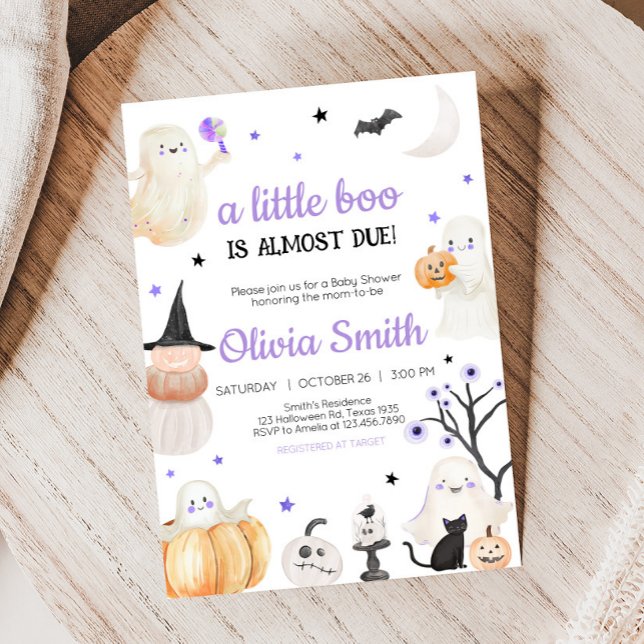 Invitation Petit Baby shower d'Halloween violet (A Little Boo Baby Shower Invitation
)