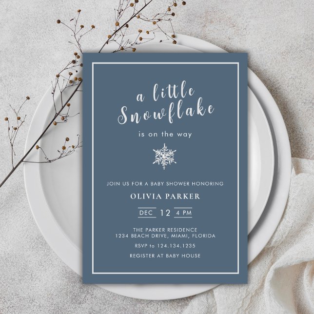 Invitation Petit Baby shower d'hiver minimaliste (Minimalist Little Snowflake Winter Baby Shower Invitation)