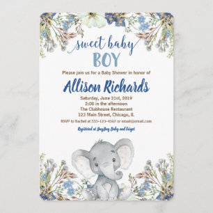 Invitation Petit baby shower d'invitation petit éléphant caca