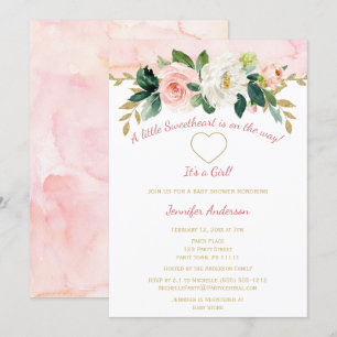 Invitation Petit Baby shower d'or rose Valentine