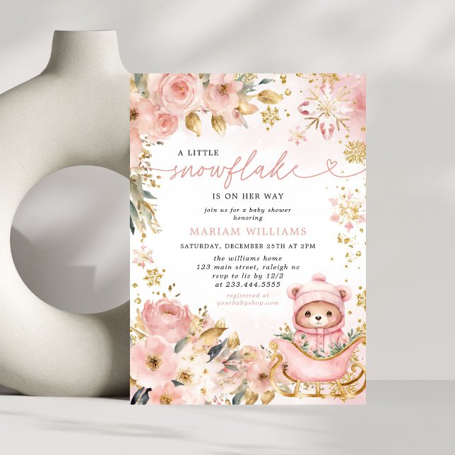Invitation Petit Baby shower d'ours à fleurs rose (Créateur téléchargé)