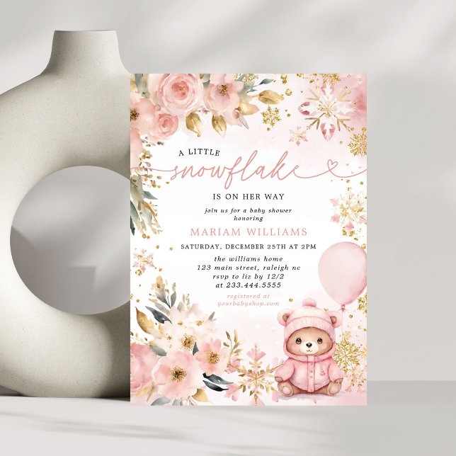 Invitation Petit Baby shower d'ours à fleurs rose (Créateur téléchargé)