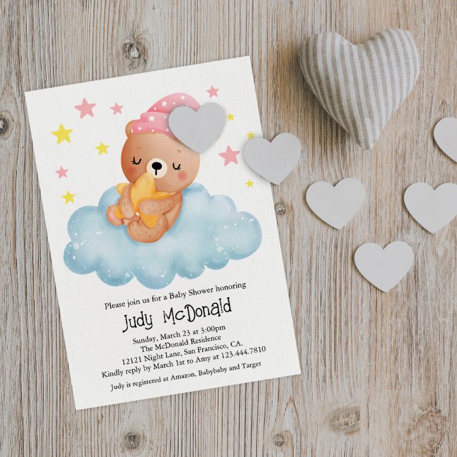 Invitation Petit Baby shower d'ours rose (Créateur téléchargé)