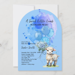 Invitation Petit Baby shower doux d'agneau bleu Hydrangea Arc